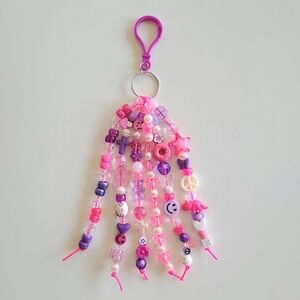 Pink and Purple Beaded Bag Charm Keychain Fairycore Y2k 90s